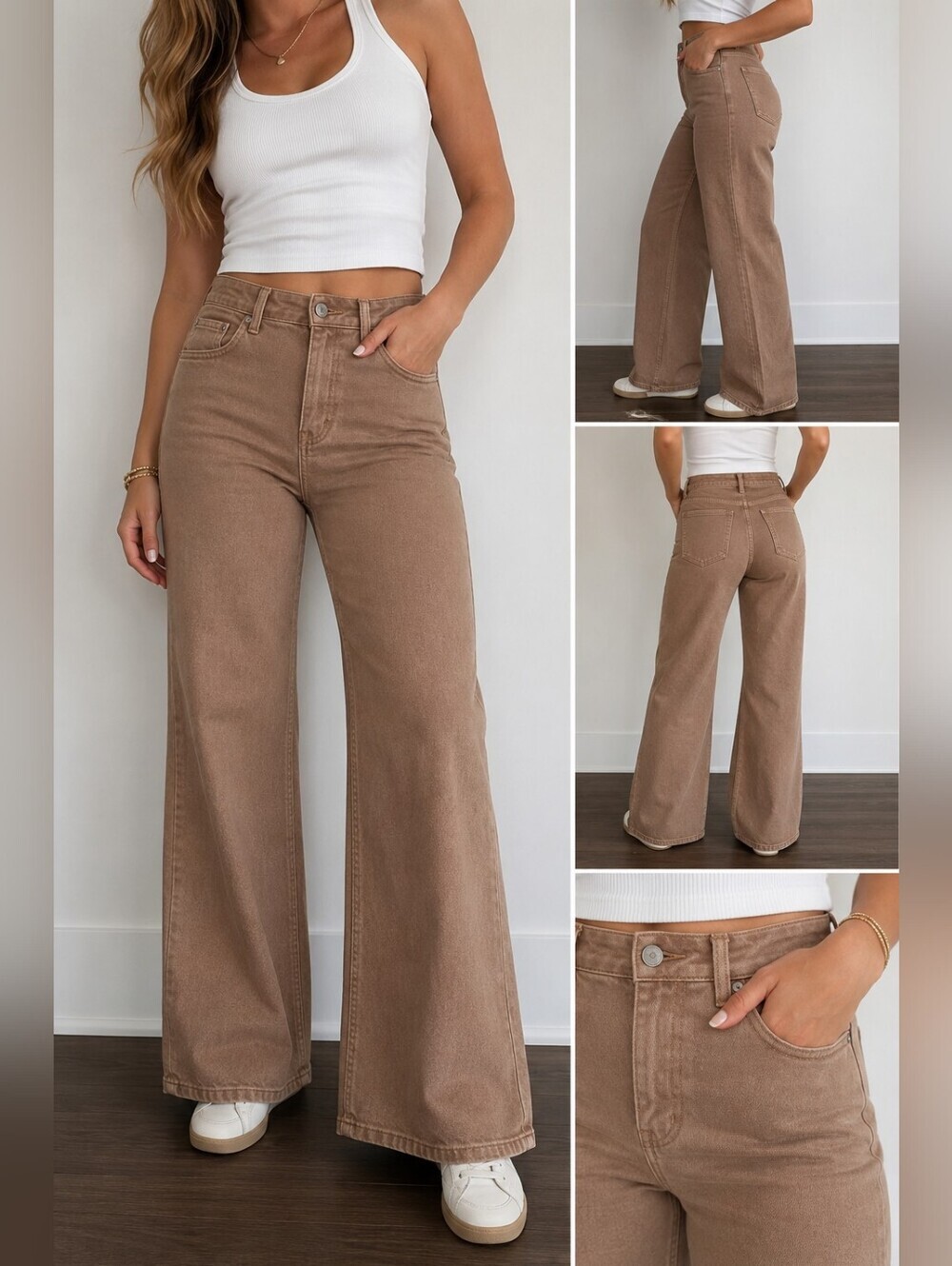 Solai Brown High Rise Flare Jeans Pants Size M Stretch